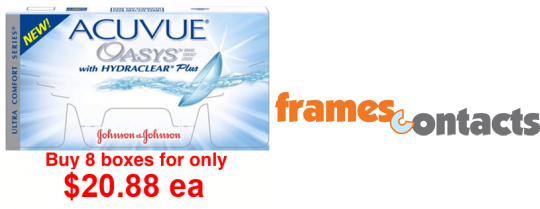Frames Contacts：Acuvue 兩星期拋棄型隱形眼鏡只賣$20.88