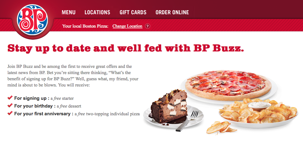 Boston Pizza： 免費前菜