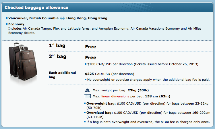 加拿大航空：亞洲航班免卻第二件行李託運費