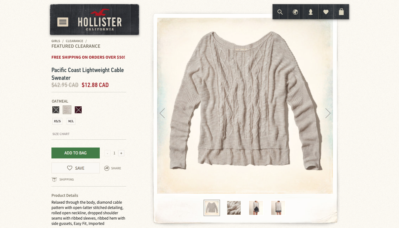 [逾期]Hollister：女裝毛衣只賣$12.88