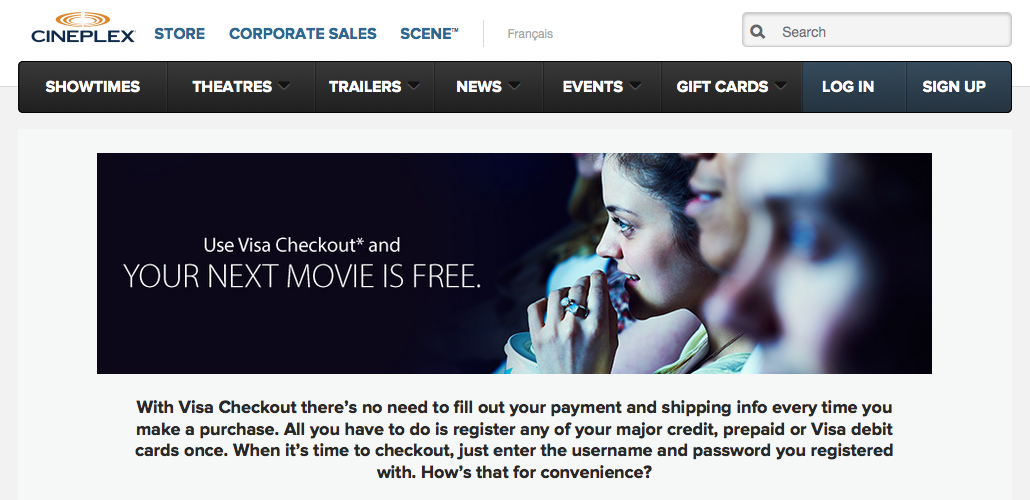 [逾期]以Visa Checkout方式購買Cineplex戲票，可獲贈額外戲票作下次使用