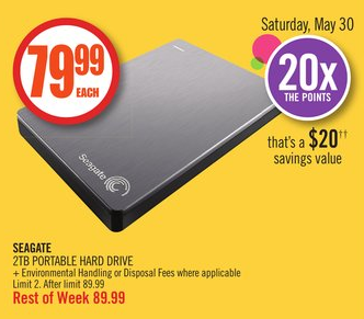 [逾期]Shoppers Drug Mart：Seagate 2TB Portable External Hard Disk只賣$79.99