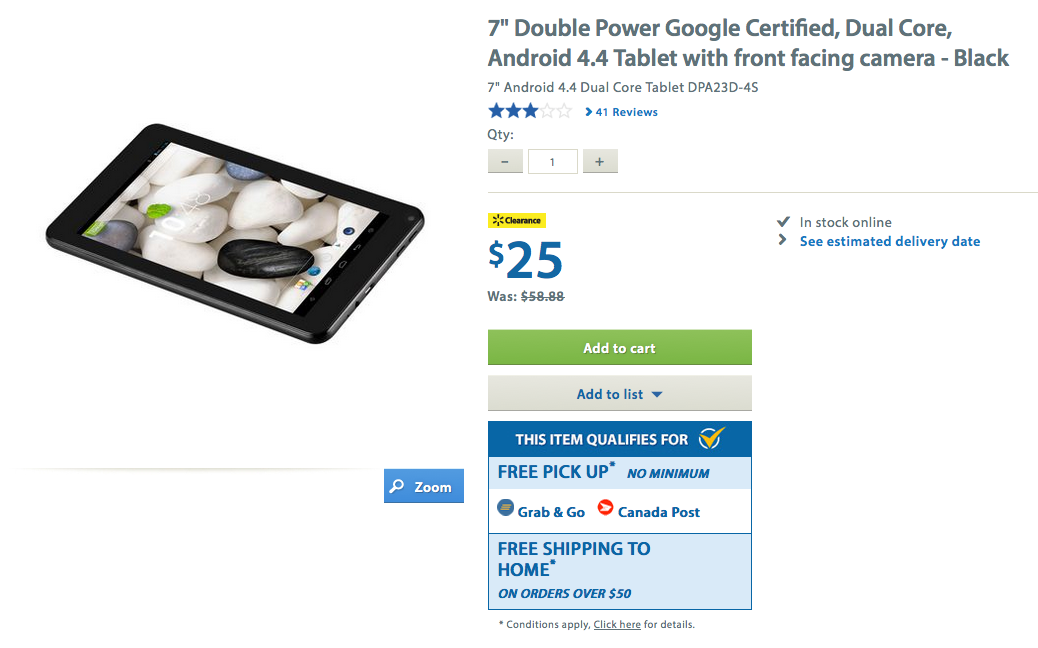 [sold out]Walmart：7吋Android Tablet平板電腦只賣$25