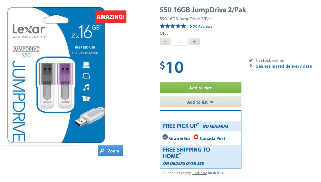 [sold out]Walmart：Lexar 16GB USB Flash Drive(共兩支)只賣$10