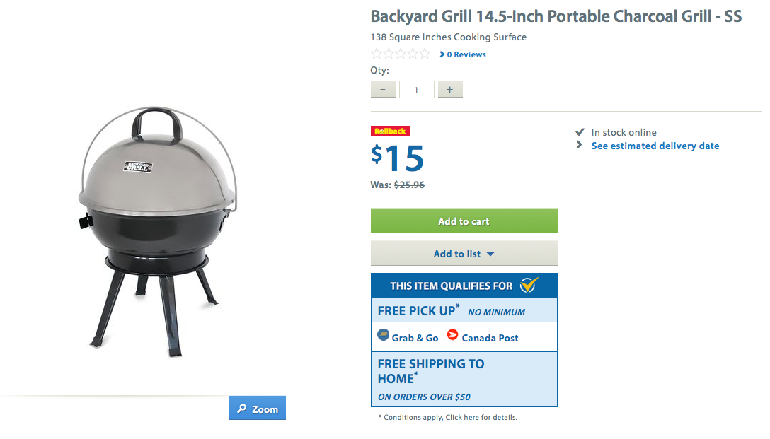 Walmart：戶外燒烤爐只賣$15