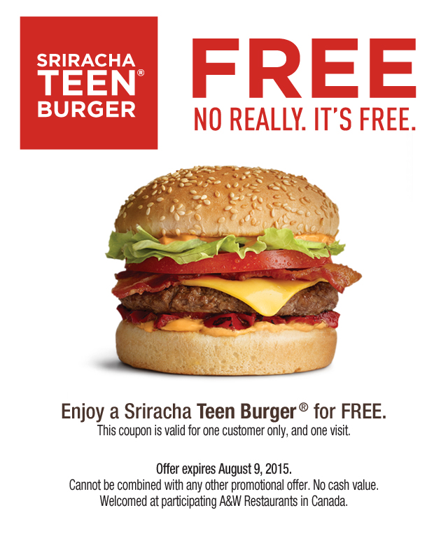 [逾期]A&W：免費Sriracha Teann Burger