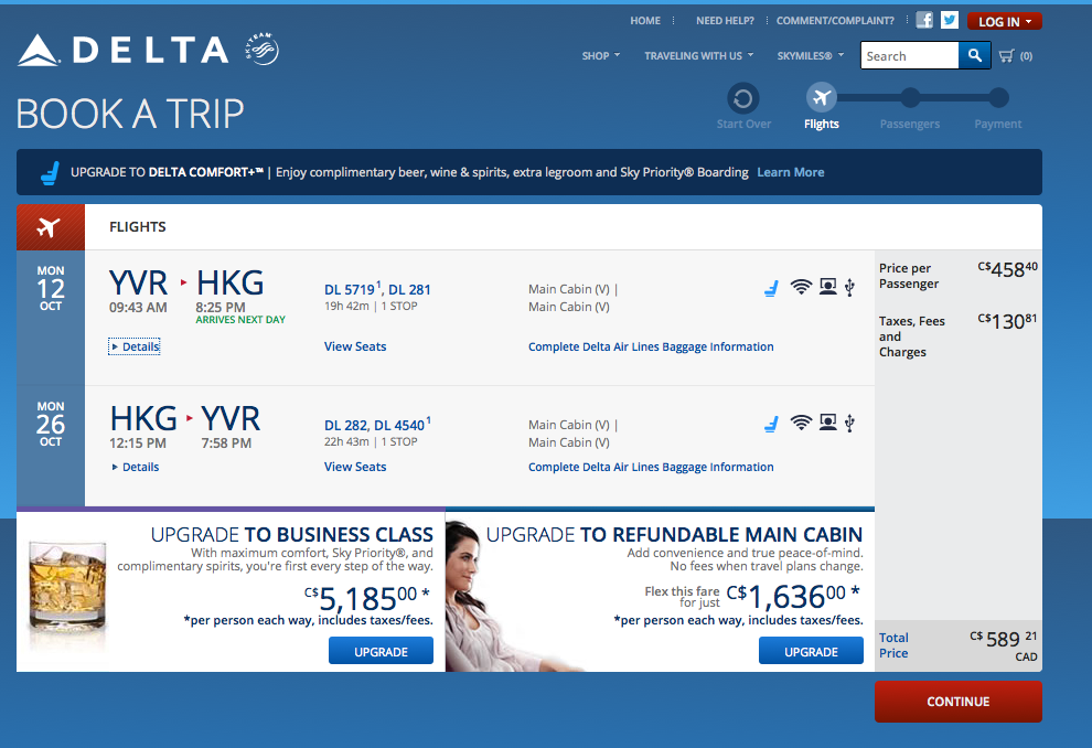 [逾期]Delta Air Lines：來回溫哥華及香港只需 $590