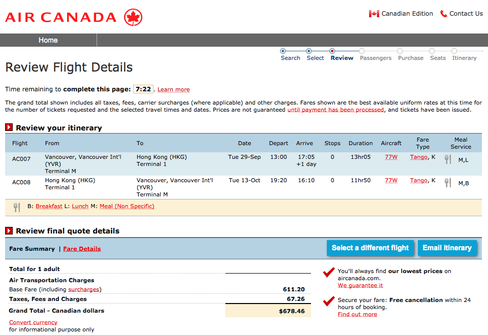 [逾期]Air Canada：來回溫哥華及香港只需 $679(連稅)