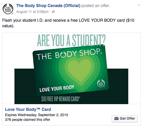 [逾期]The Body Shop：免費Love Your Body Rewards Card(價值$10)
