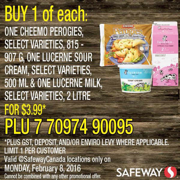 [逾期]Safeway：西式餃子 + 酸奶油 + 2L鮮奶只賣$3.99
