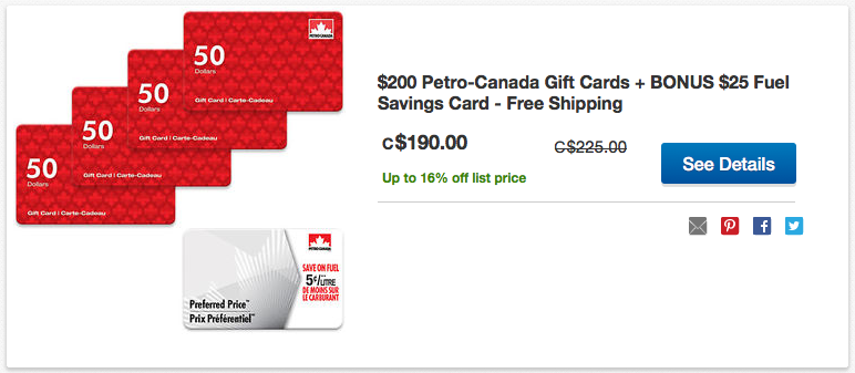 [逾期]ebay.ca：4張$50 Petro Canada Gift Card + $25 Preferred Price Card只賣$190