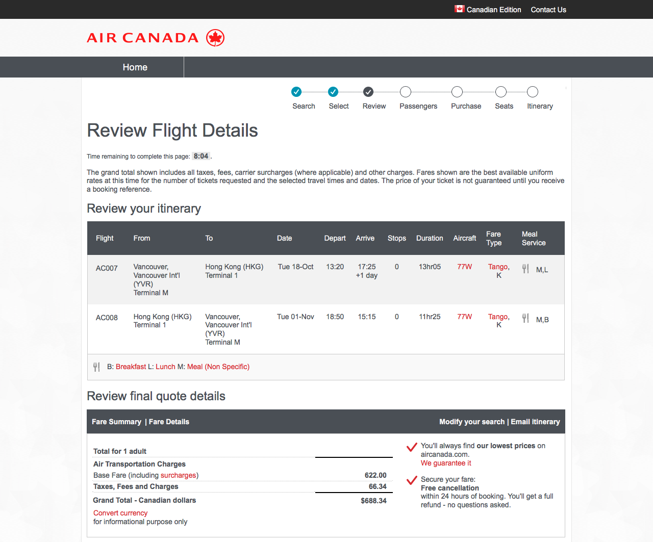 [逾期]Air Canada：來回溫哥華及香港只需 $689