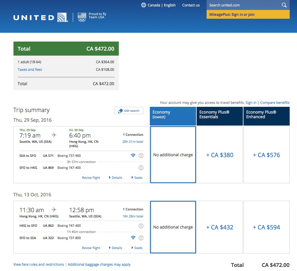 United Air Lines：來回西雅圖及香港只需$472