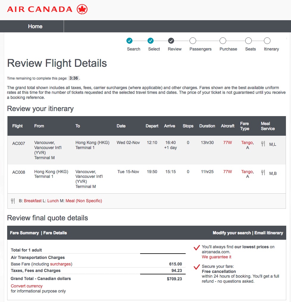[逾期]Air Canada：來回溫哥華及香港只需 $710