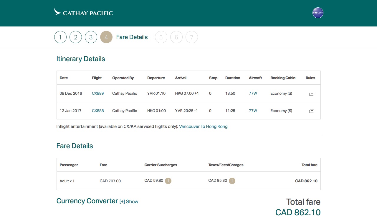 [逾期]國泰航空：來回溫哥華及香港機票只賣$862(連稅)