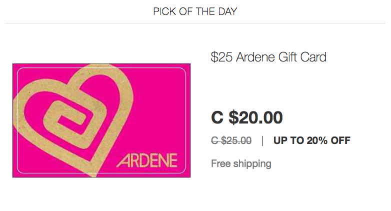 [sold out]ebay.ca：$25 Ardene Gift Card只賣$20