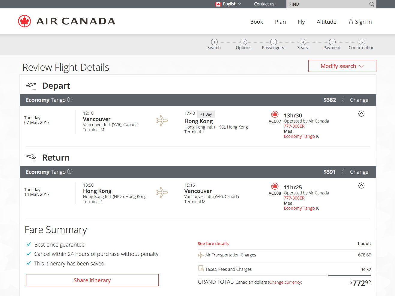 [逾期]Air Canada：來回溫哥華及香港只需 $773