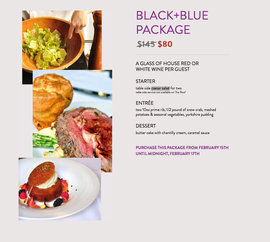 [逾期]Black+Blue餐廳：Prime Rib + 雪蟹二人套餐只需$80