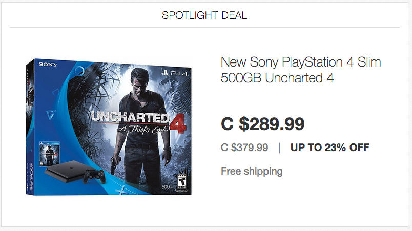 [逾期]ebay.ca：PS4 500GB Uncharted 4 Bundle只賣$289.99