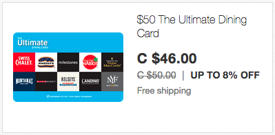 ebay.ca：$50 Milestones/Swiss Chalet/New York Fries/Harvey’s禮券(Gift Card)只賣$46