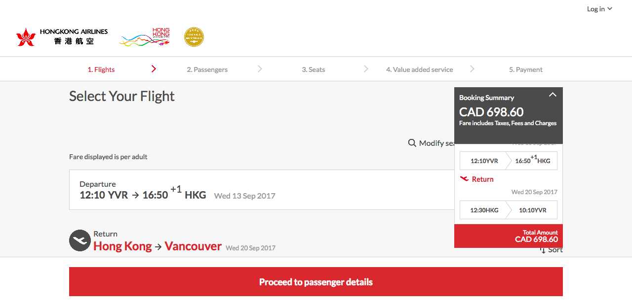 [逾期]香港航空：來回溫哥華及香港只需 $699