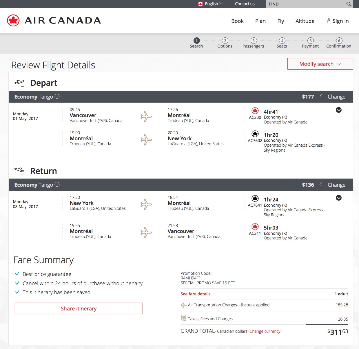[逾期]Air Canada：八五折限時優惠