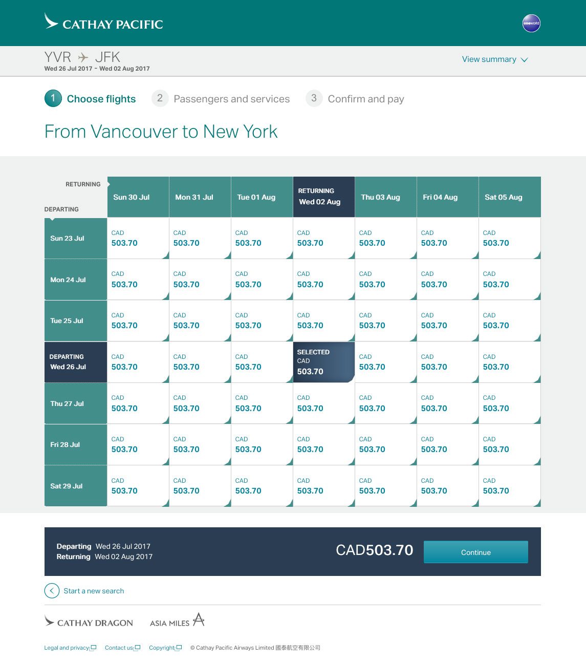 [逾期]國泰航空：來回溫哥華及紐約機票只賣$504