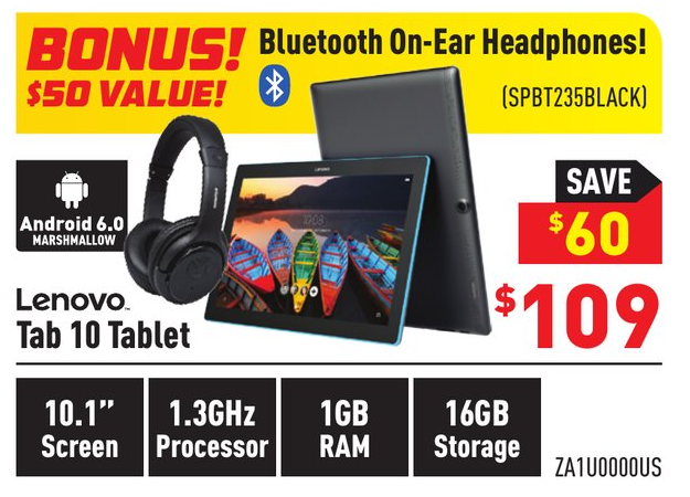 [逾期]Visions：Lenovo平板電腦16GB 10.1吋螢幕Tablet + 藍牙耳機只賣$109 + 免運費