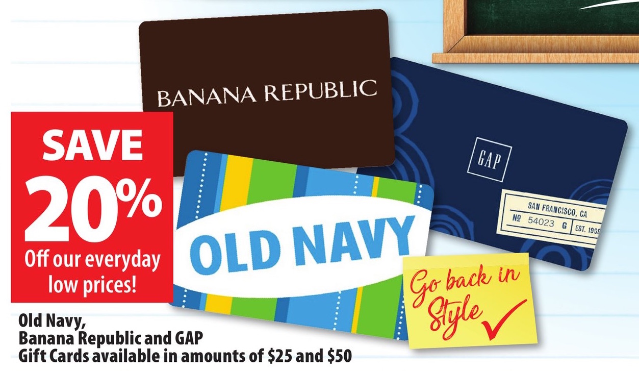 [逾期]London Drugs：購買Banana Republic/Gap/Old Navy禮券(Gift Card)，即可獲八折優惠