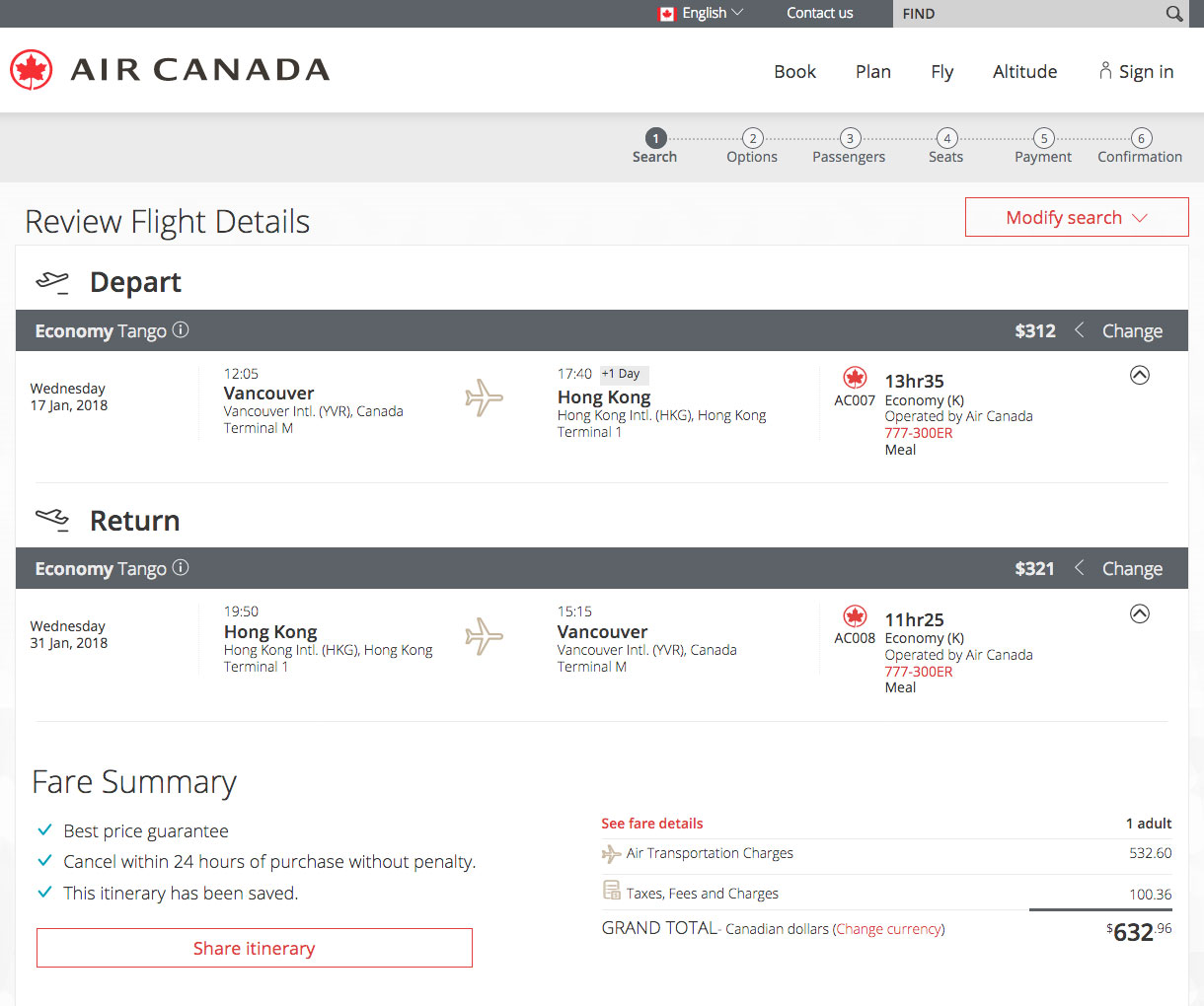 [逾期]Air Canada：來回溫哥華及香港機票只需加幣$633(連稅)