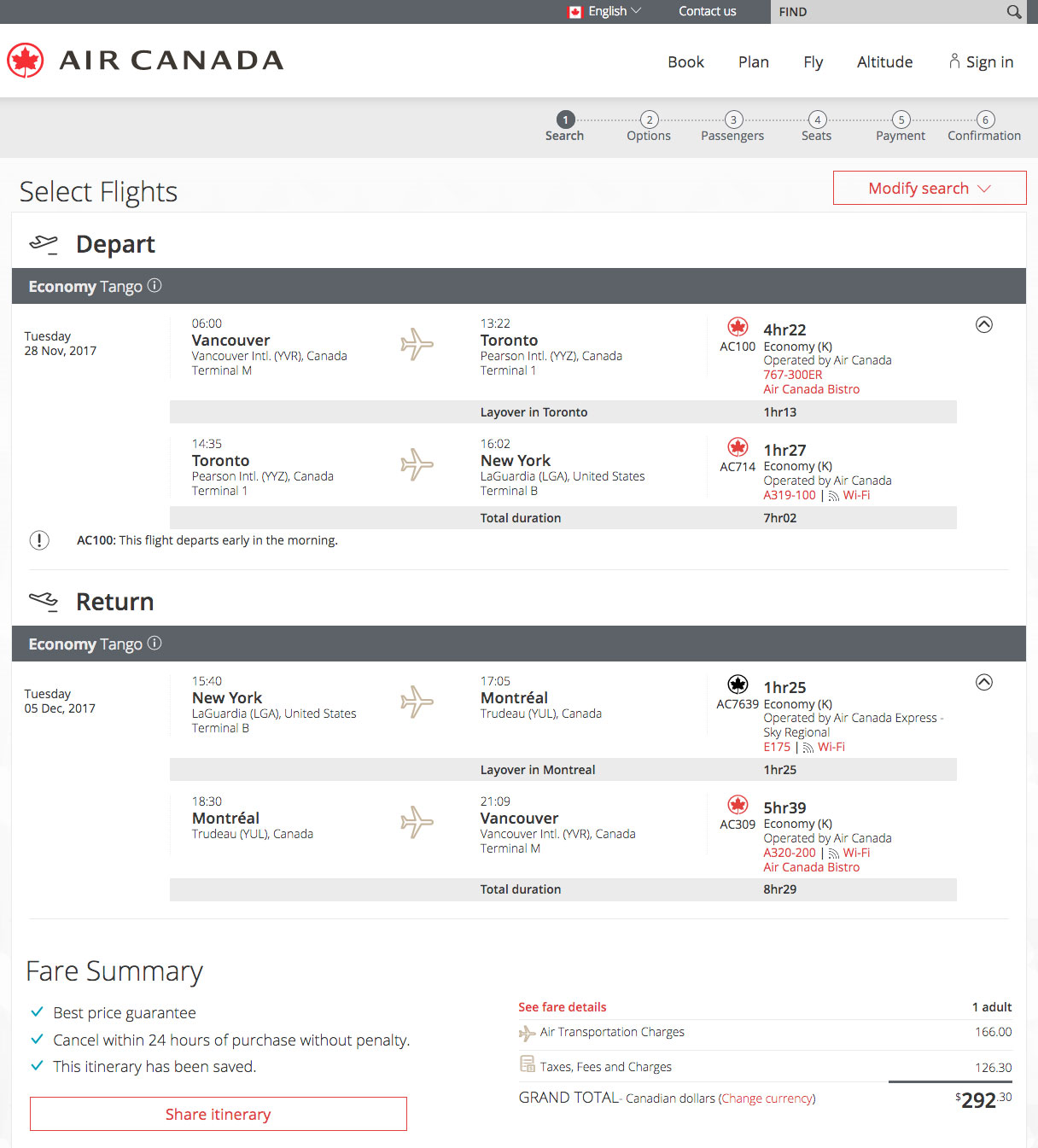 Air Canada：來回溫哥華及紐約機票只賣$292