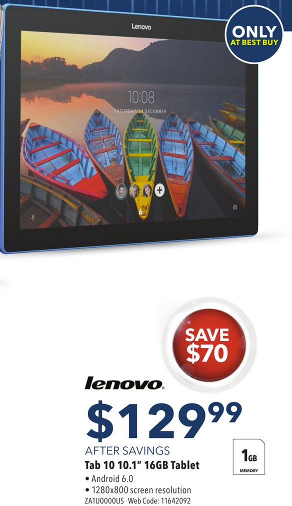 [逾期]Best Buy：Lenovo 10.1吋 16GB Tablet 平板電腦只賣$129.99