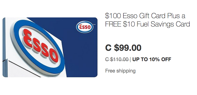 ebay.ca：$100 Esso Canada Gift Card + $10 Fuel Savings Card只賣$99