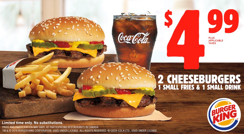 Burger King：2 Cheeseburgers套餐只賣$4.99