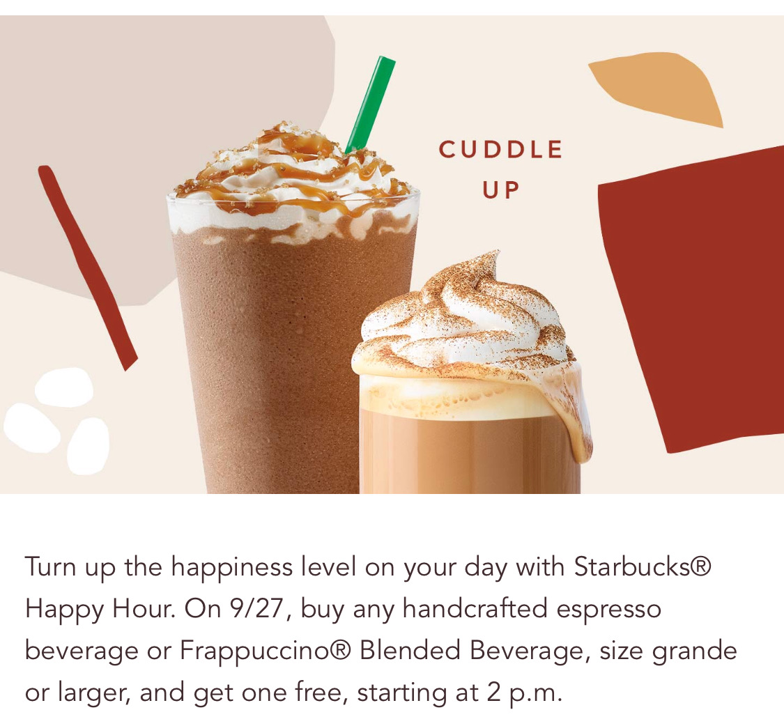 [逾期]Starbucks：任何Espresso/Frappuccino可享買一送一優惠 (只限Starbucks會員)