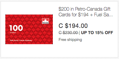 ebay.ca：2張$100 Petro Canada Gift Card + 高達$30 Preferred Price Card只賣$194
