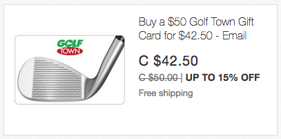 ebay.ca：$50 Golf Town Gift Card只賣$42.50