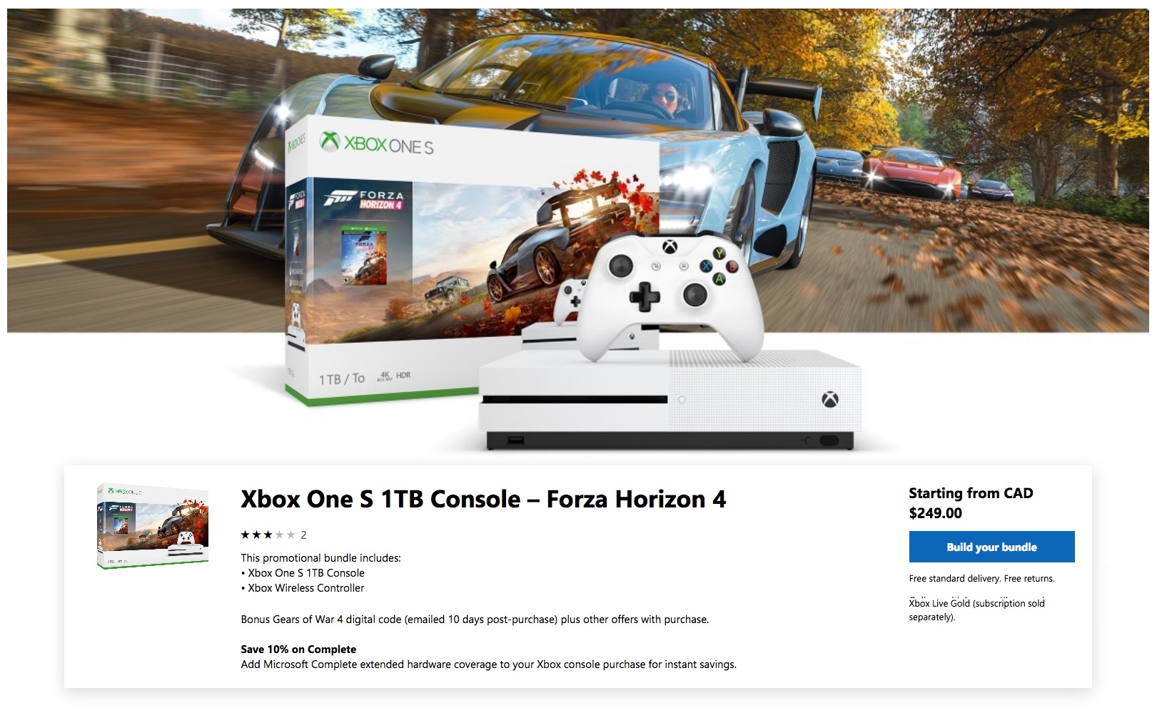 Microsoft：Xbox One S 1TB +Forza Horizon 4只賣$249