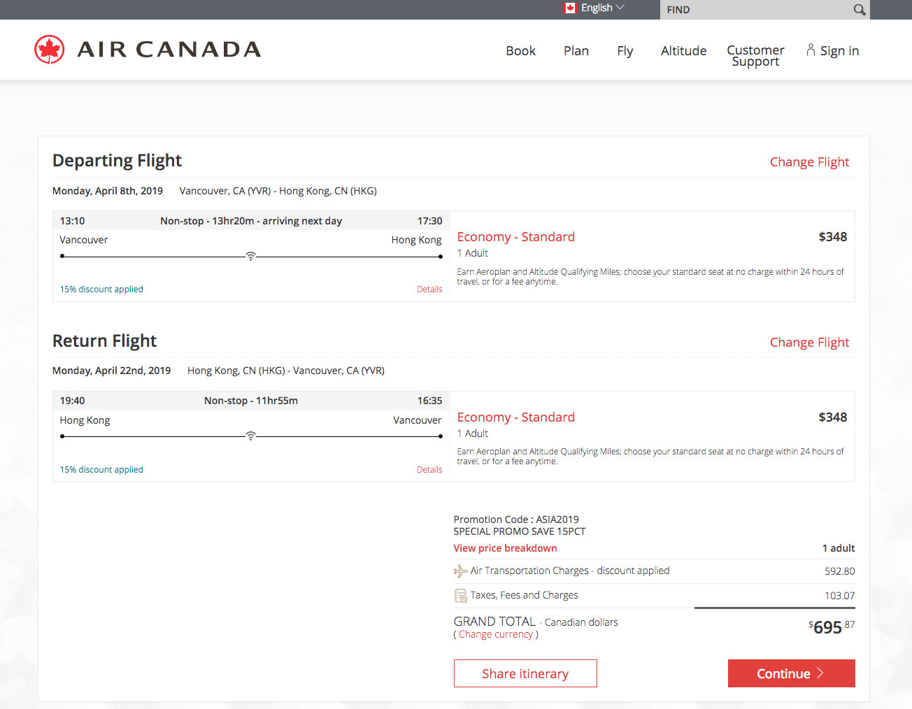 Air Canada：亞洲城市八五折限時優惠