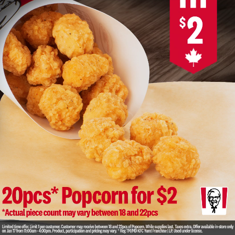 KFC：Popcorn Chicken只賣$2
