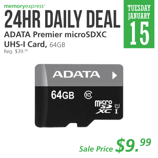 Memory Express：ADATA 64GB MicroSDXC UHS-1只賣$9.99