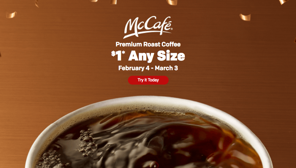 McDonald’s：McCafé Premium Roast Coffee只賣$1