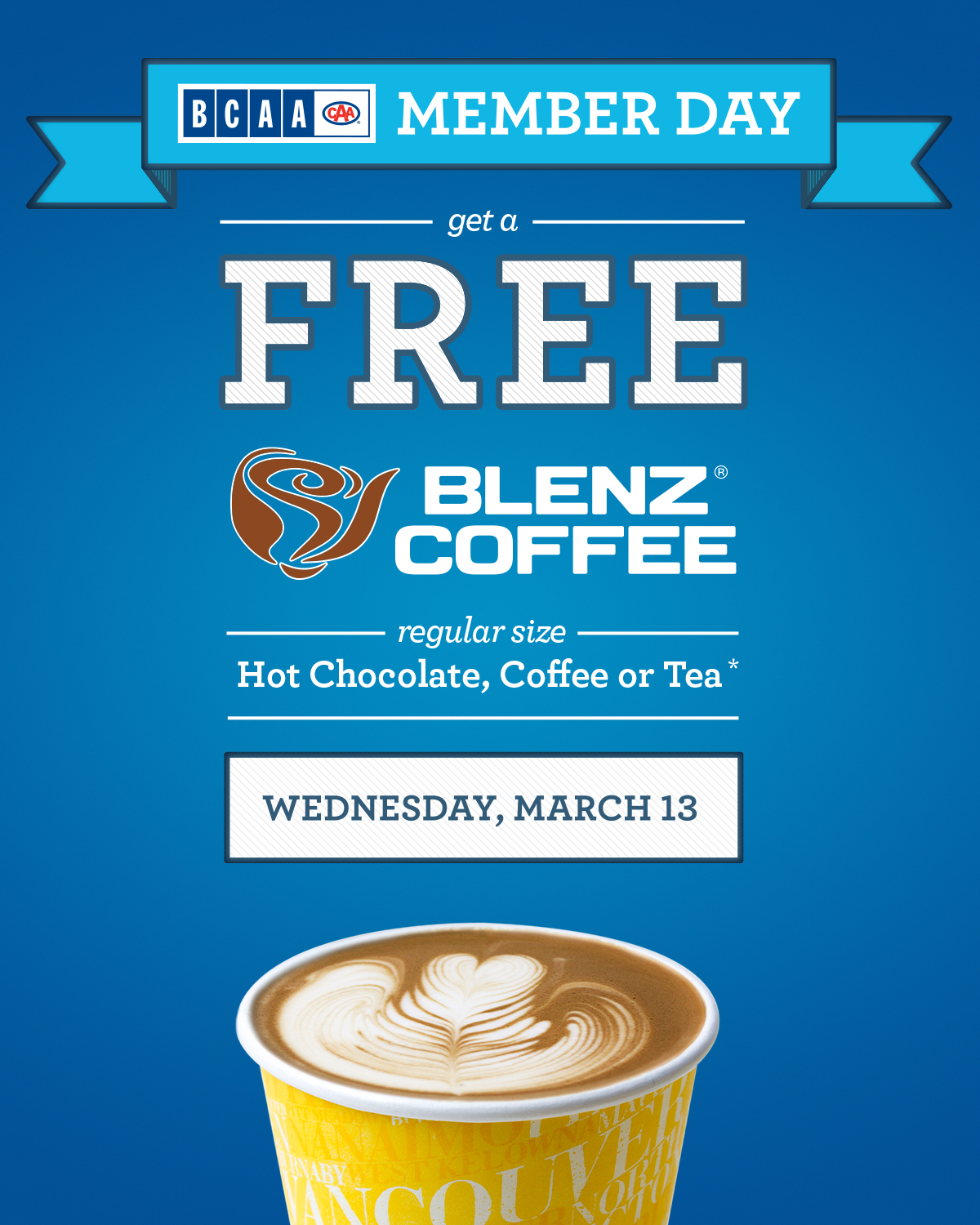 BCAA：會員可獲免費Blenz熱朱古力/咖啡/茶
