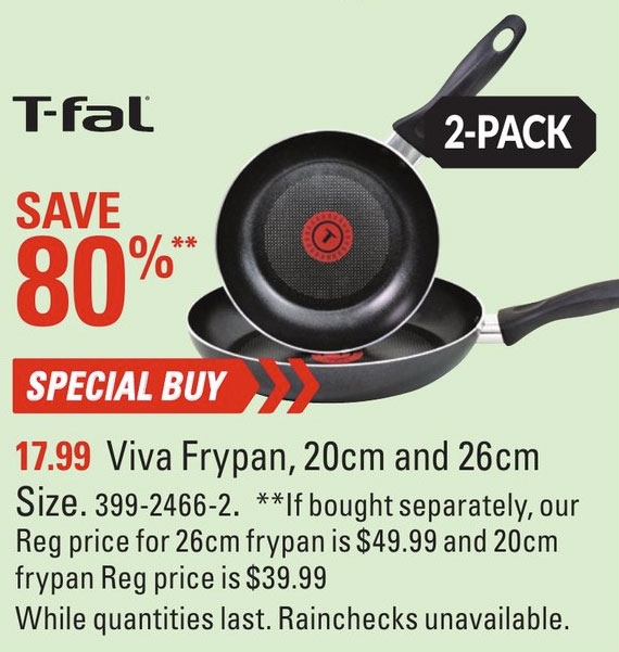 Canadian Tire：T-fal平底煎鍋兩個(26及20cm)只賣$17.99