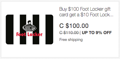 ebay.ca：$110 Foot Locker Gift Card只賣$100