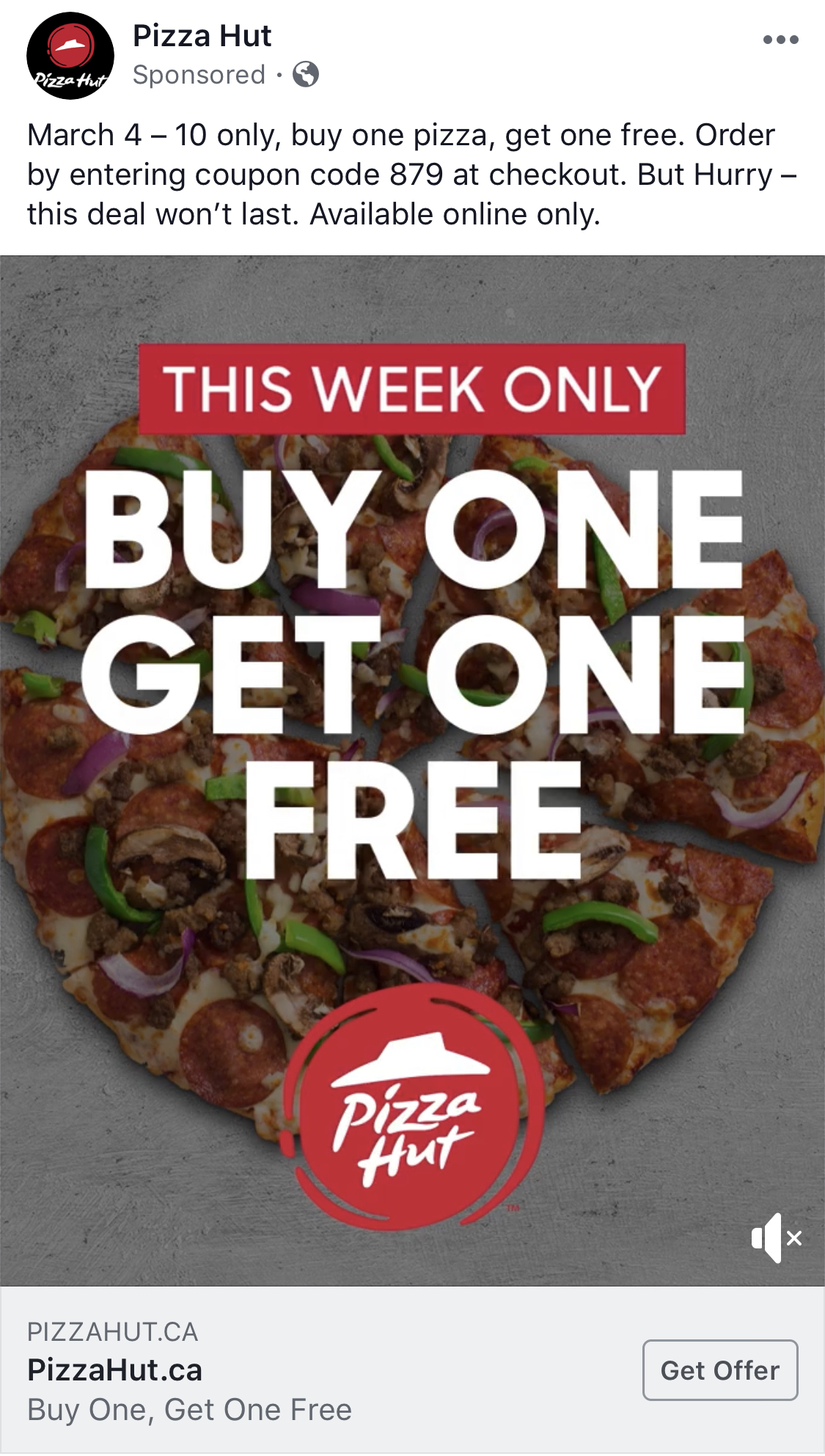 Pizza Hut：買一送一優惠