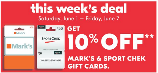 Shoppers Drug Mart：購買Sport Chek禮券(Gift Card)，即可獲九折優惠