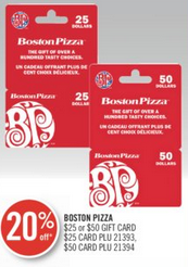 Shoppers Drug Mart：購買Boston Pizza禮券(Gift Card)，即可獲八折優惠