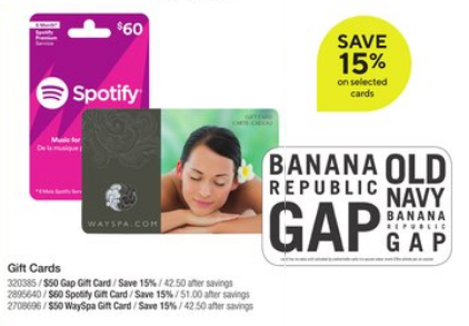 Staples：購買Banana Republic/Gap/Old Navy $25禮券(Gift Card)，即可獲八五折優惠
