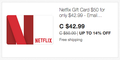 ebay.ca：$50 Netflix Gift Card只賣$42.99